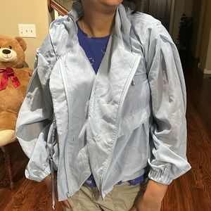 Blue Sheer Jacket with Hood. NEVER WORN
